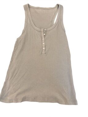 aerie Ribbed Henley Tank Top - Light Taupe